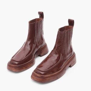 Rejina Pyo Leah Ankle Boots | Square Toe Flat Leather | Liquid Rust (40/9.5)